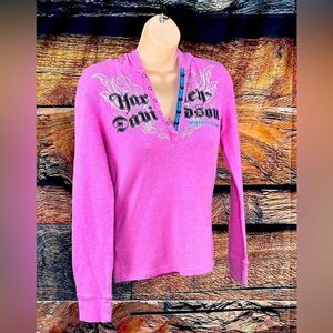 Ladies hooded long sleeve pink HD sweater with upper buttons